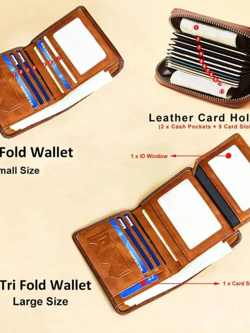 RFID Leather Wallet Trifold Money Clip Men Fathers Day Gift